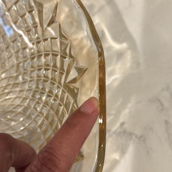 MCM Iridescent Indiana Glass Company Amber Carnival Glass  Vintage Indiana Glass Diamond Point Bowl Marigold Carnival Iridescent catchall